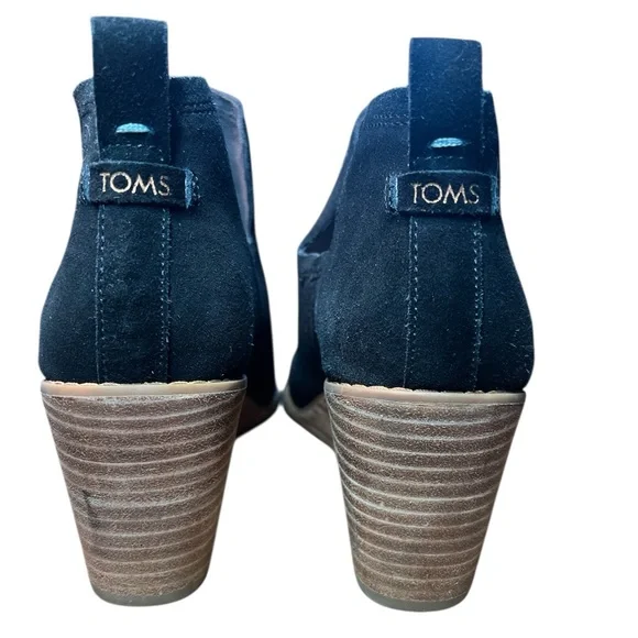 Toms Kallie Suede Wedge Black Ankle Bootie, Wedge Ankle Boots Size 10 - Picture 2 of 8